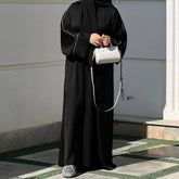 Contrast-Trim Acetate Crinkle Abaya